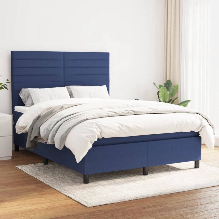 The Living Store Boxspringbed Blauw Stoffen Bedframe met Pocketvering Matras en Topmatras 193 x 144 x 118 128 cm Boxspringbed Boxspring Bed Frame Tweepersoonsbed Blaauwe Bed