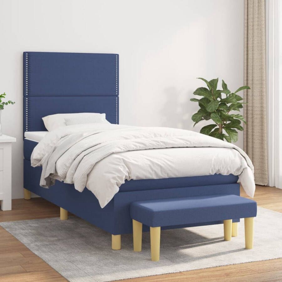 The Living Store Boxspringbed Blue 203 x 83 x 118 128 cm Adjustable Headboard Pocket Spring Mattress Medium Firm Skin-Friendly Topper Multifunctional Bench