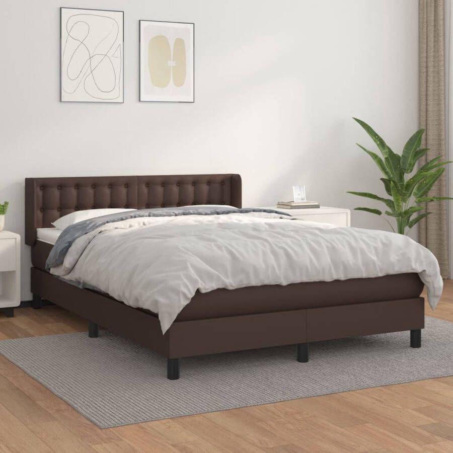 The Living Store Boxspringbed Bruin Kunstleer 193x147x78 88 cm Pocketvering matras