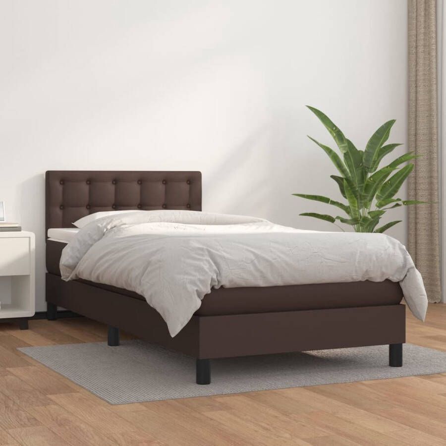 The Living Store Boxspring met matras kunstleer bruin 100x200 cm Boxspring Boxsprings Bed Slaapmeubel Boxspringbed Boxspring Bed Tweepersoonsbed Bed Met Matras Bedframe Ledikant Bed Met Hoofdbord