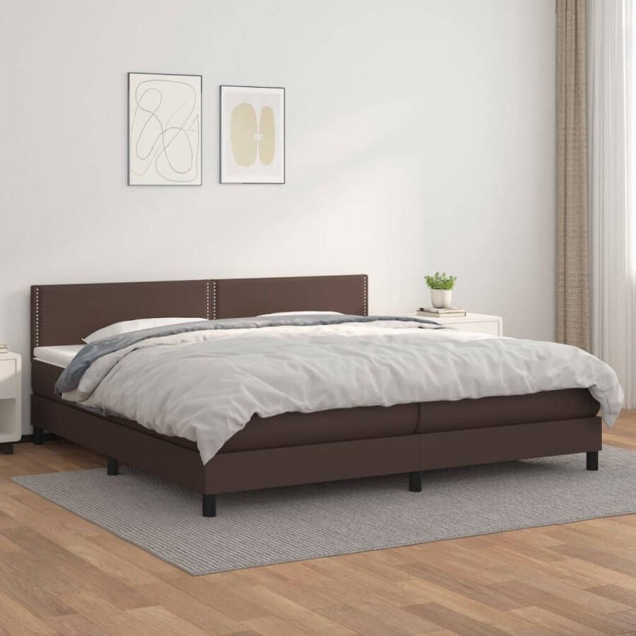 The Living Store Boxspringbed Bruin kunstleer 203x200x78 88 cm Hoogwaardige pocketvering matras