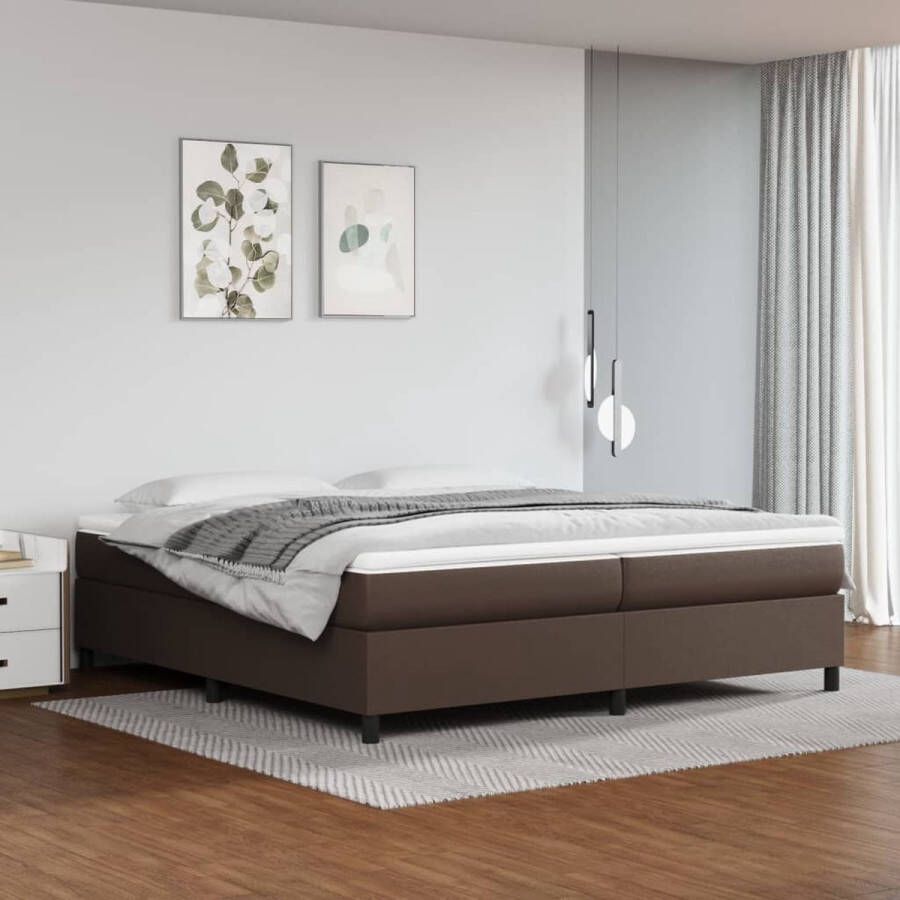 The Living Store Boxspringbed Bruin Kunstleer Pocketvering Matras Middelharde Ondersteuning Huidvriendelijk Topmatras