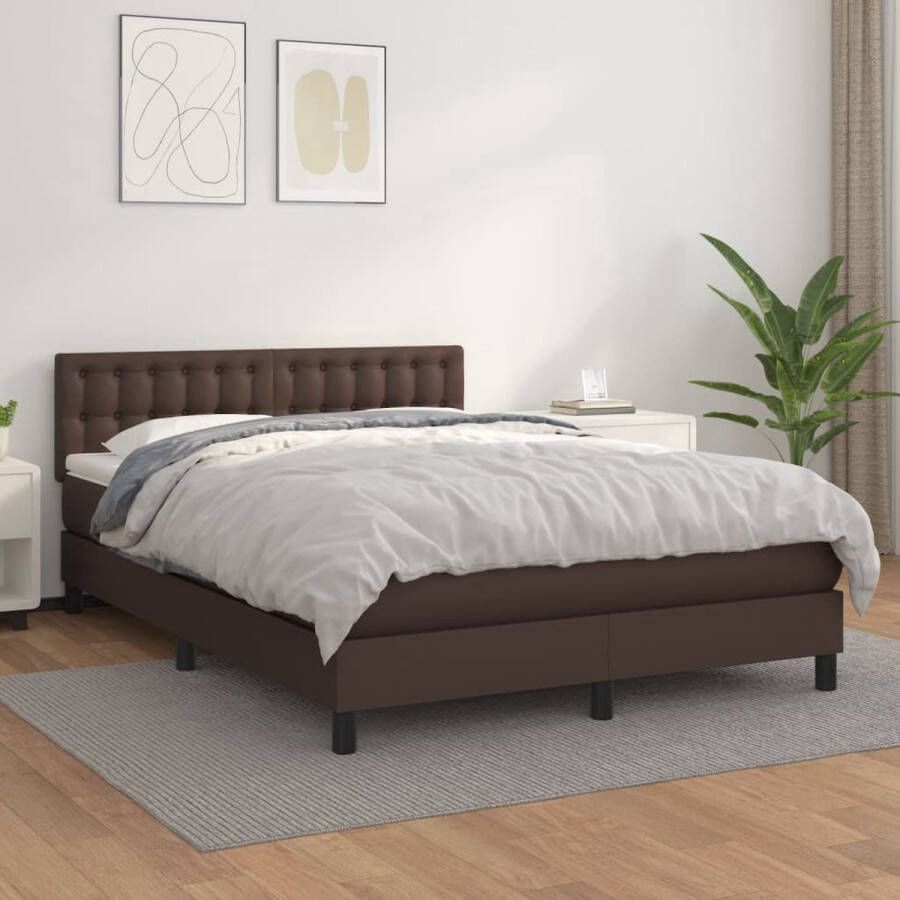 The Living Store Boxspringbed Bruin Kunstleren Bed 203x144x78 88 cm Pocketvering Matras Huidvriendelijk Topmatras