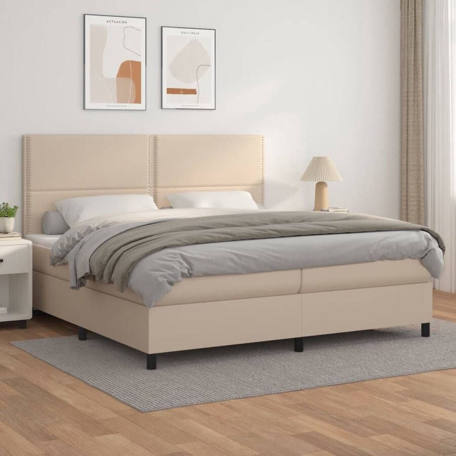 The Living Store Boxspring met matras kunstleer cappuccinokleurig 200x200 cm Boxspring Boxsprings Bed Slaapmeubel Boxspringbed Boxspring Bed Tweepersoonsbed Bed Met Matras Bedframe Ledikant Bed Met Hoofdbord