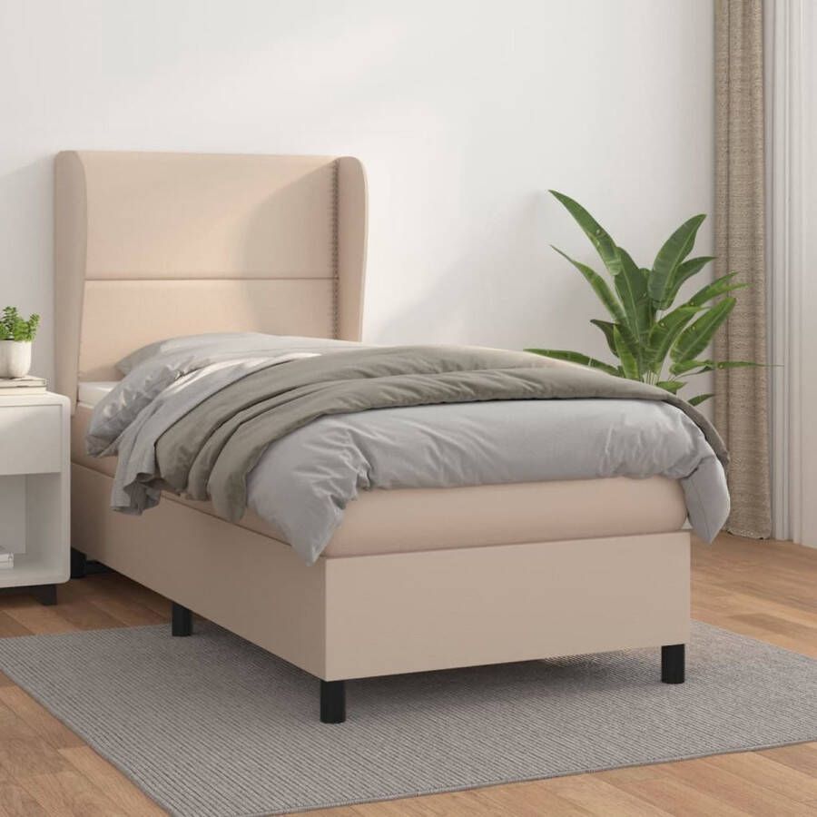 The Living Store Boxspringbed Cappuccino 203x103x118 128 cm Duurzaam kunstleer Verstelbaar hoofdbord Pocketvering matras Middelharde ondersteuning Huidvriendelijk topmatras