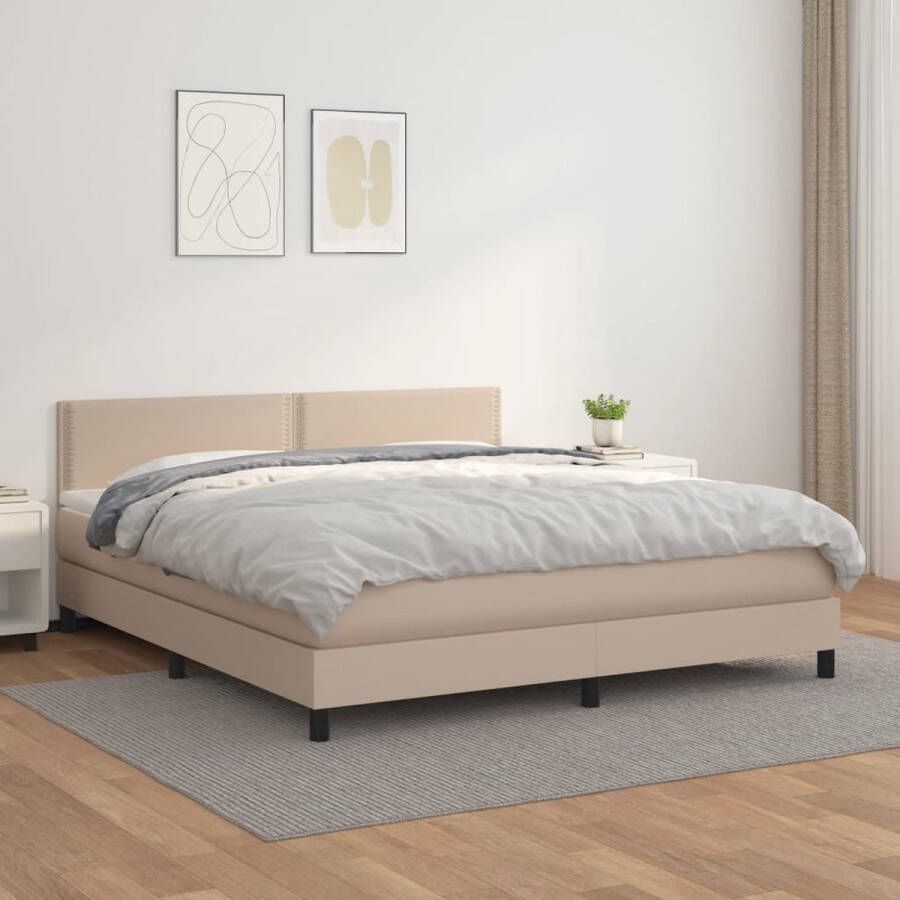 The Living Store Boxspringbed Cappuccino Kunstleer 203 x 180 x 78 88 cm Pocketvering Boxspringbed Kunstleder Bed Bruine Bed Tweepersoonsbed Pocketed Veren Matras