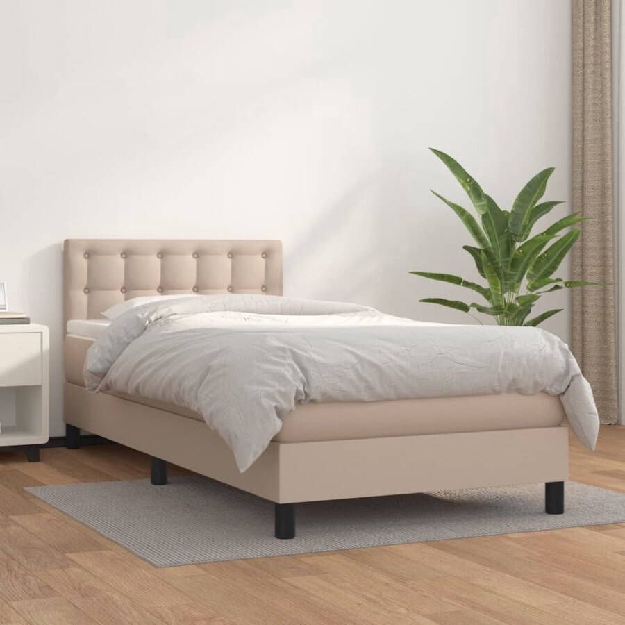 The Living Store Boxspringbed Cappuccino 203x83x78 88 cm Kunstleer Pocketvering Matras Middelharde Ondersteuning Huidvriendelijk Topmatras Boxspringbed Kunstleder Bed Bruine Bed Tweepersoons Bed Pocketed Veren Matras - Foto 2