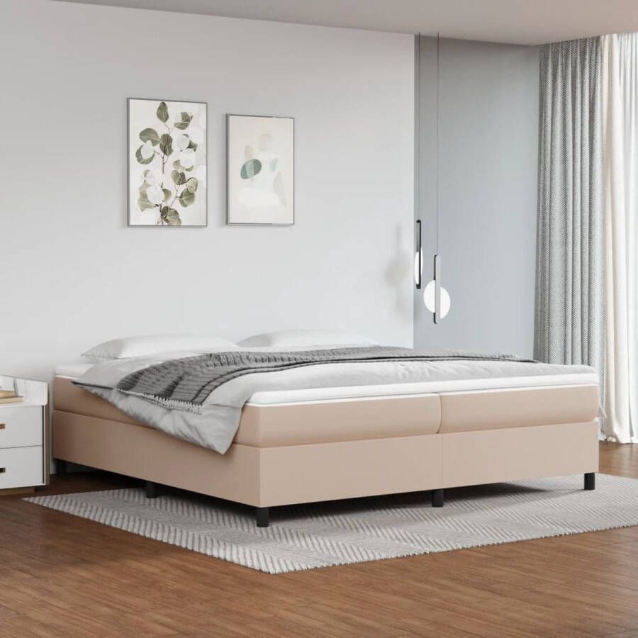 The Living Store Boxspringbed Cappuccino Kunstleer Pocketvering Middelharde ondersteuning Huidvriendelijk topmatras 203x200x35cm 2 matrassen 1 topmatras