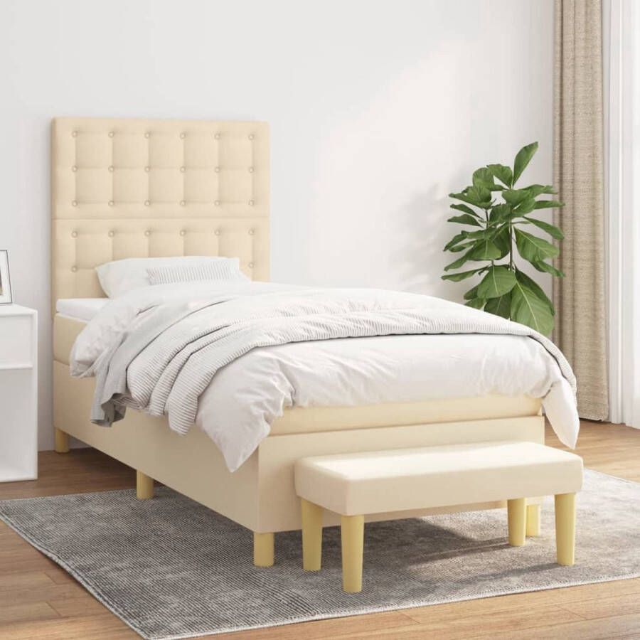 The Living Store Boxspringbed Classic 203 x 90 x 118 128 cm Crème Pocketvering Boxspringbed Slaapcomfort Boxspring Creme Kleur Tweepersoonsbed
