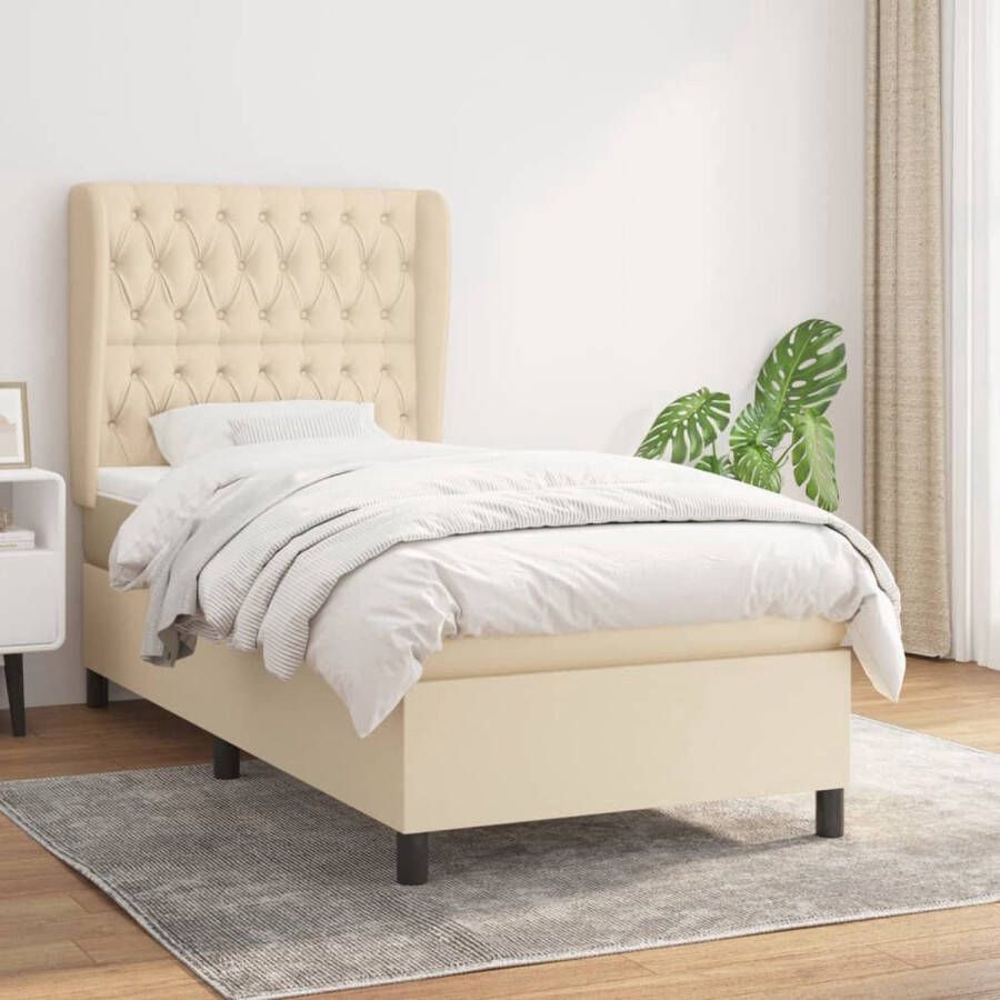 The Living Store Boxspring met matras stof crèmekleurig 90x190 cm Boxspringbed Boxspring Bed Frame Creme Kleur Tweepersoonsbed