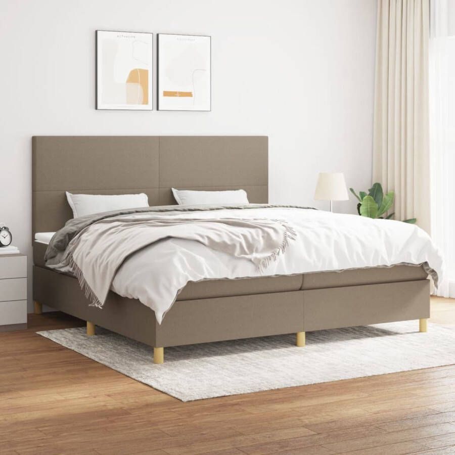 The Living Store Boxspringbed Pocketvering Middelharde ondersteuning Huidvriendelijk topmatras 203x200x78 88cm Taupe Polyester Boxspringbed Boxspring Tweepersoonsbed Slaapcomfort Pocketing Matras - Foto 3
