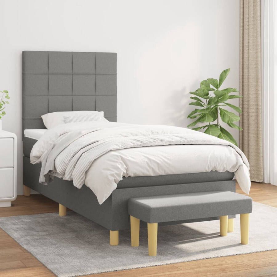 The Living Store Boxspringbed Comfort 90 x 200 cm Donkergrijs Pocketvering Incl Matras Topmatras en Bankje Boxspringbed Boxspring Slaapkamer Meubels Tweepersoonsbed Donkere Kleuren
