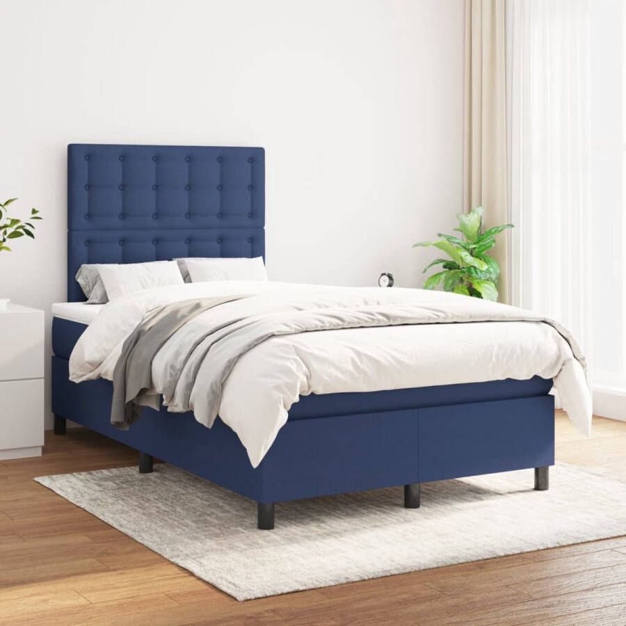 The Living Store Boxspringbed Comfort Bed 120x200 cm Blauw Pocketvering matras Middelharde ondersteuning Huidvriendelijk topmatras