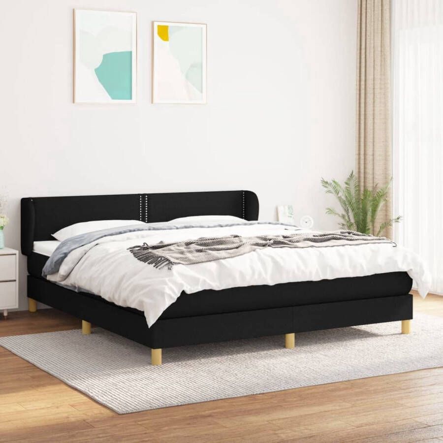 The Living Store Boxspringbed Comfort Bed 180x200 Zwart Met verstelbaar hoofdbord en pocketvering matras