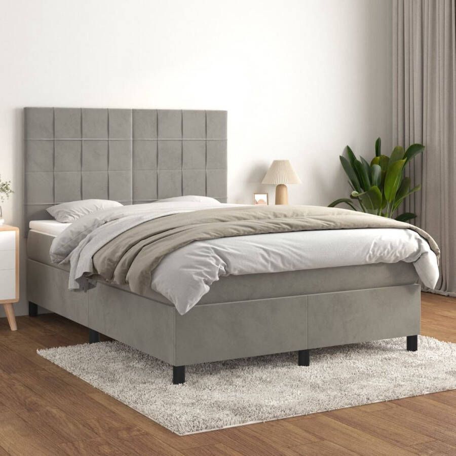 The Living Store Boxspringbed comfortabele ondersteuning Bed- lichtgrijs Afmetingen- 193 x 144 x 118 128 cm Bedmatras- wit en lichtgrijs Afmetingen- 140 x 190 x 20 cm Bedtopmatras- wit Afmetingen- 140 x 190 x 5 cm - Foto 2