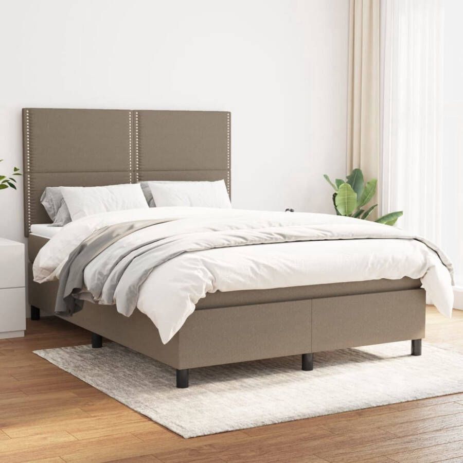VidaXL Boxspring Taupe 140x190 cm Inclusief Matrassen Boxspringbed Boxspring Slaapkamer Meubilair Tweepersoonsbed Taupecouleur