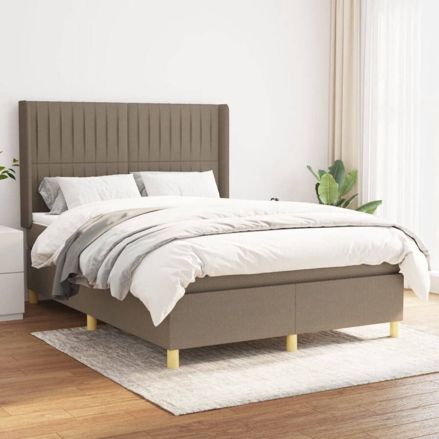 The Living Store Boxspringbed Comfort bed (193 x 147 x 118 128 cm) taupe stof pocketvering matras middelharde ondersteuning huidvriendelijk topmatras inclusief montagehandleiding