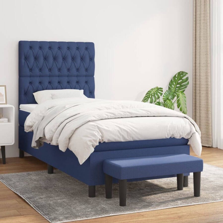 The Living Store Boxspringbed Comfort Bed 193 x 90 x 118 128 cm Inclusief Pocketvering matras en Huidvriendelijk topmatras Blauw