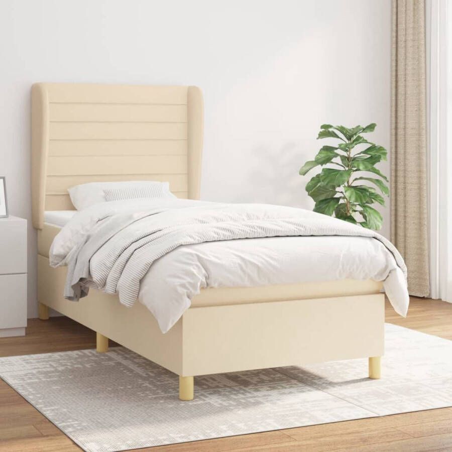 The Living Store Boxspringbed Bed of afmeting- 193 x 93 x 118 128 cm Ken- Duurzaam materiaal praktisch hoofdbord comfortabele ondersteuning pocketvering matras middelharde ondersteuning huidvriendelijk topmatras