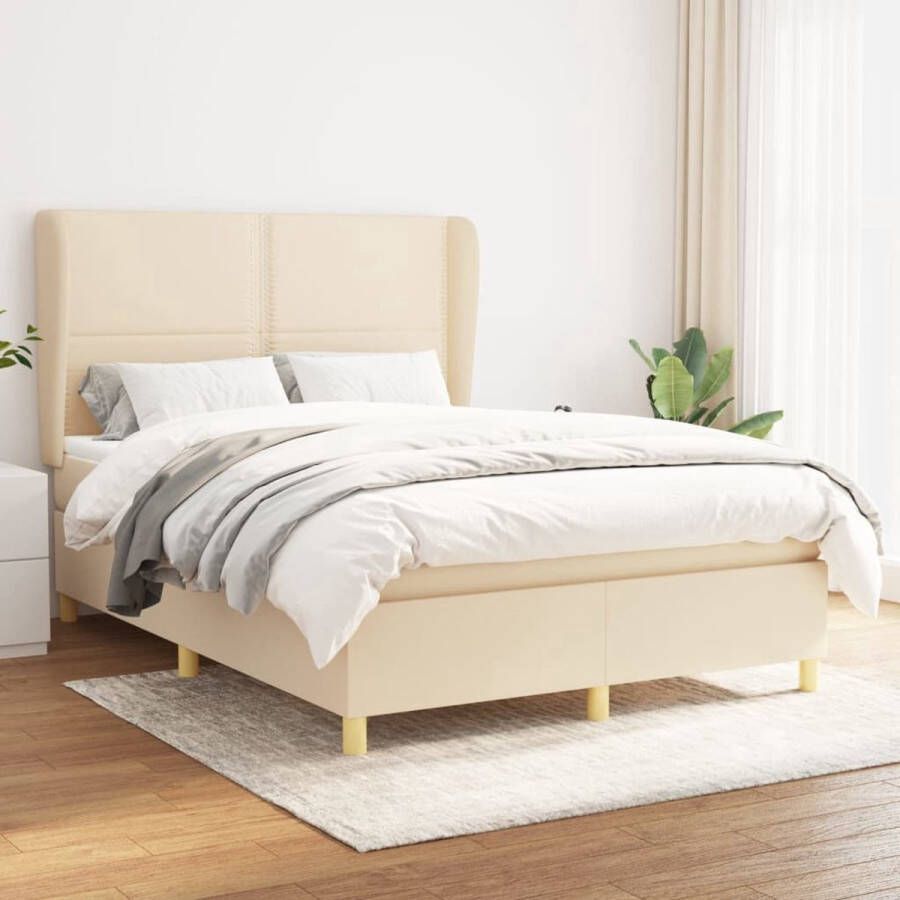 The Living Store Boxspring met matras stof crèmekleurig 140x190 cm Boxspringbed Boxspring Bed Frame Creme Kleurtje Tweepersoonsbed