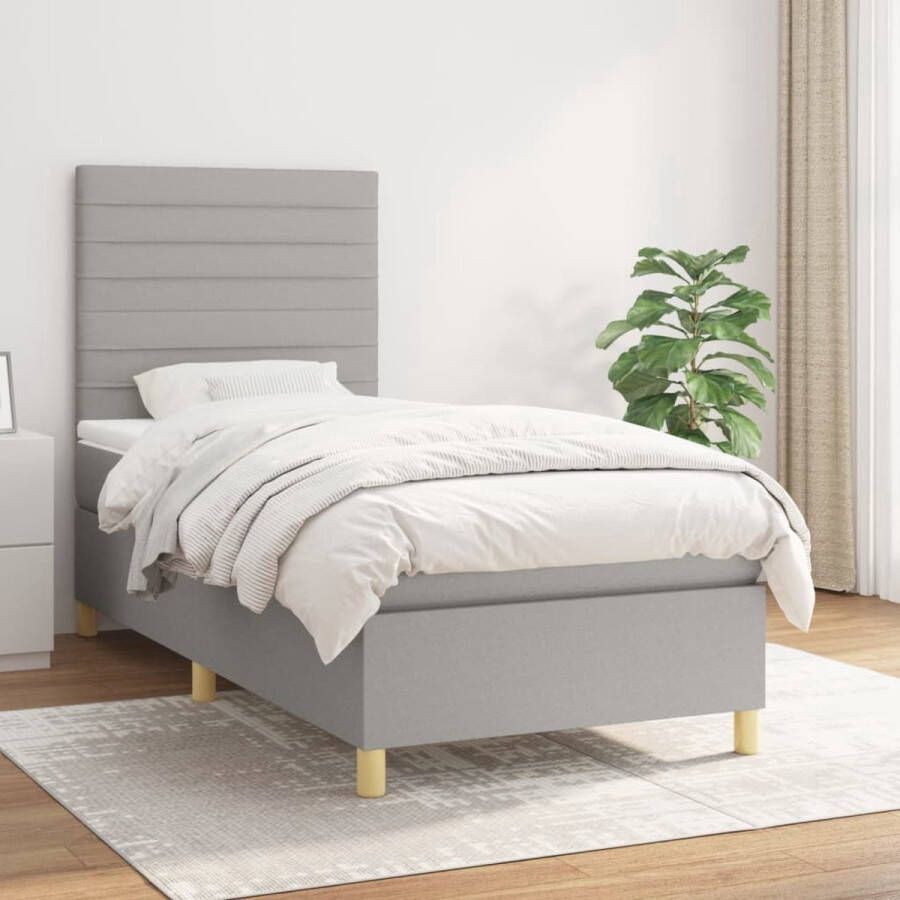 The Living Store Boxspringbed Comfort Bed 203 x 100 x 118 128 cm Lichtgrijs Stof Pocketvering matras - Foto 1