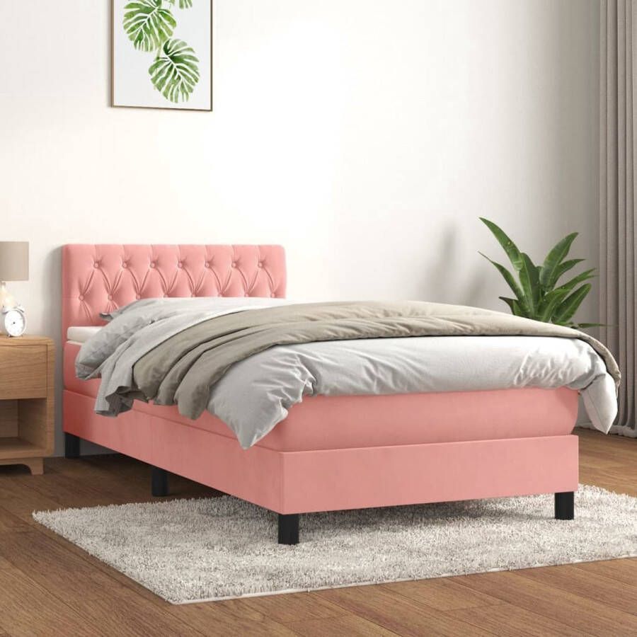 VidaXL Boxspring Fluweel Roze 90x200 cm Boxspring Slaapcomfort Velvet Bed Rooskleurig Bed Tweepersoonsbed