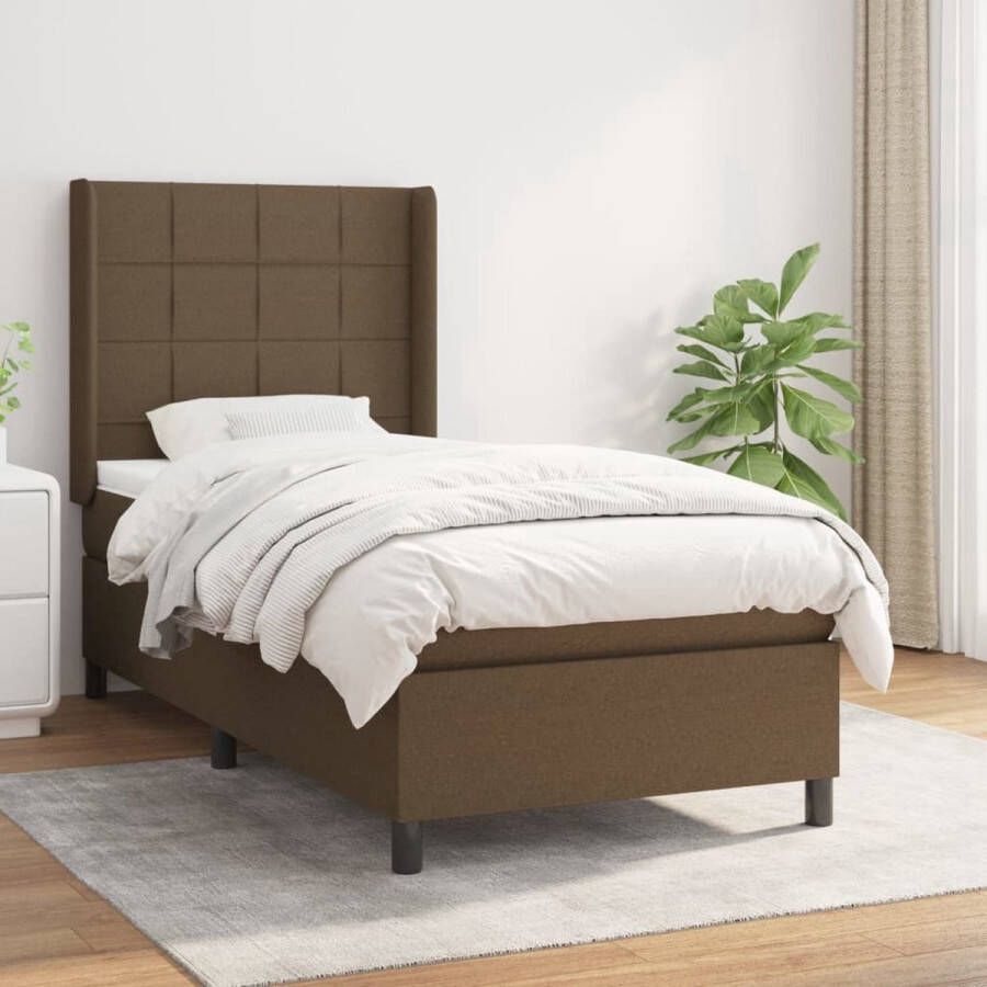 The Living Store Boxspring met matras stof donkerbruin 100x200 cm Boxspringbed Slaapcomfort Donkere Bruine Bed Pocketed Veren Matras Middenhard Matras
