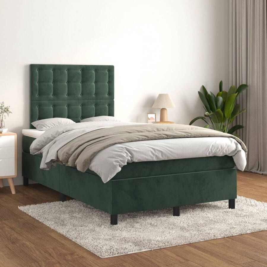 The Living Store Boxspring met matras fluweel donkergroen 120x200 cm Boxspringbed Boxspring Tweepersoonsbed Donkere Kleuren Velvet Meubilair