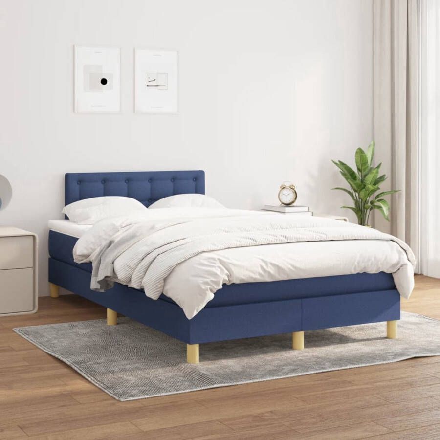 The Living Store Boxspringbed Comfort Bed 203 x 120 x 78 88 cm Blauw stof (100% polyester) Boxspringbed Tweepersoonsbed Boxspring Bed Frame Blauwdruk