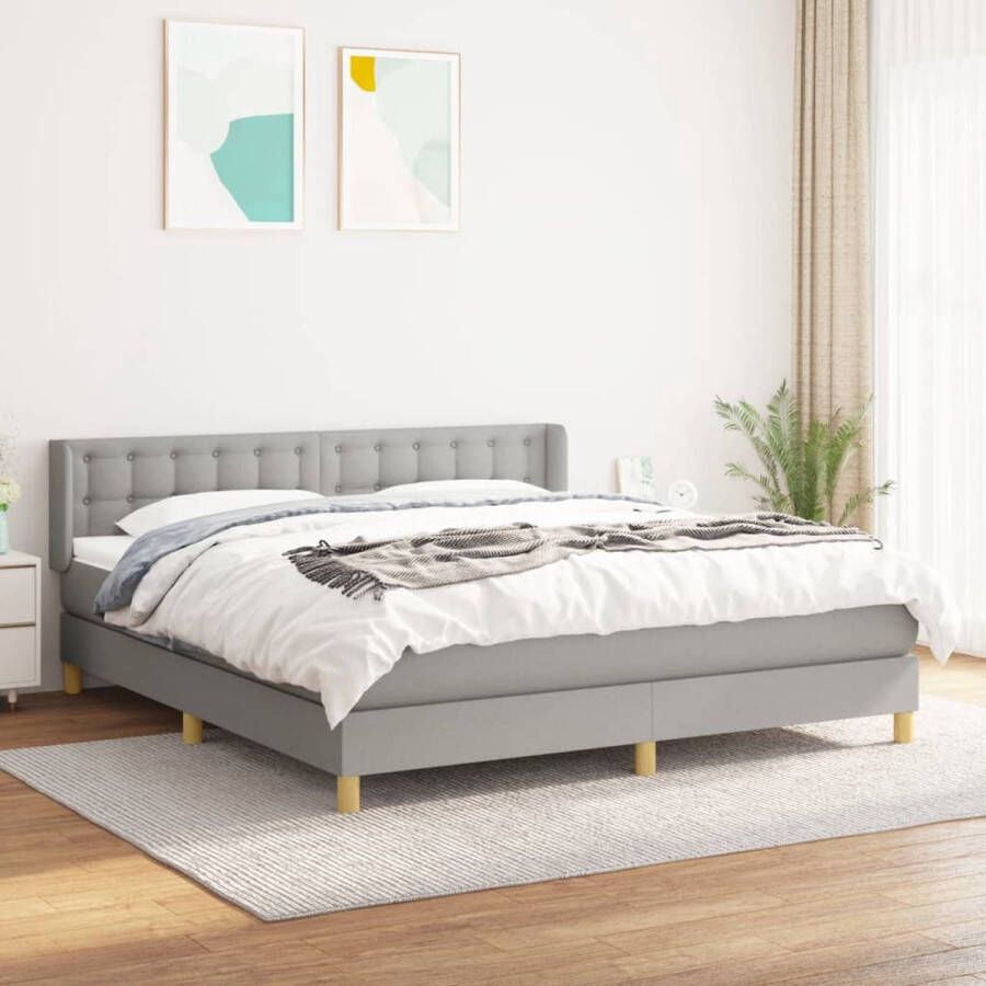 The Living Store Boxspringbed Comfort Bed 203 x 163 x 78 88 cm Lichtgrijs Stoffen bekleding Hoogte verstelbaar hoofdbord Pocketvering matras Middelharde ondersteuning Huidvriendelijk topmatras