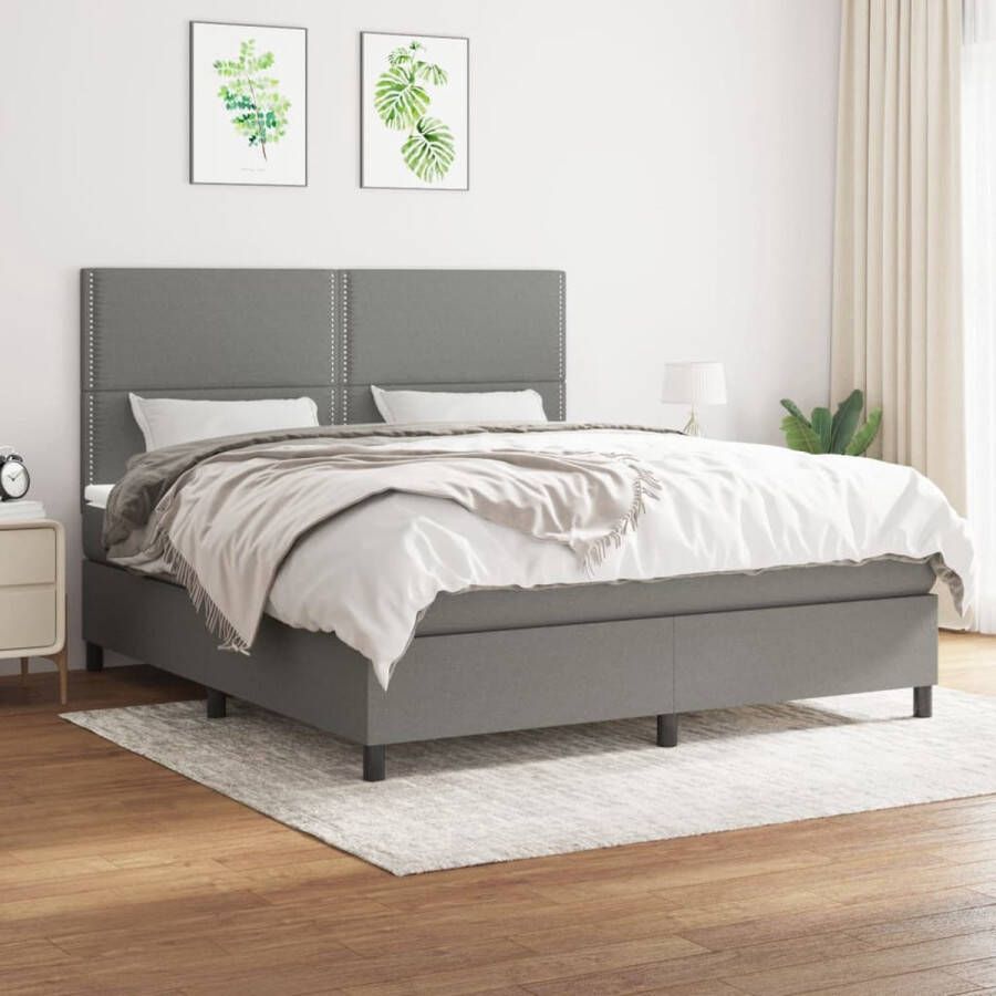 The Living Store Boxspringbed Comfort Bed 203 x 180 x 118 128 cm Donkergrijs Stof Ademend en duurzaam Boxspringbed Boxspring Tweepersoonsbed Donkere Kleuren Grijs Bed - Foto 2