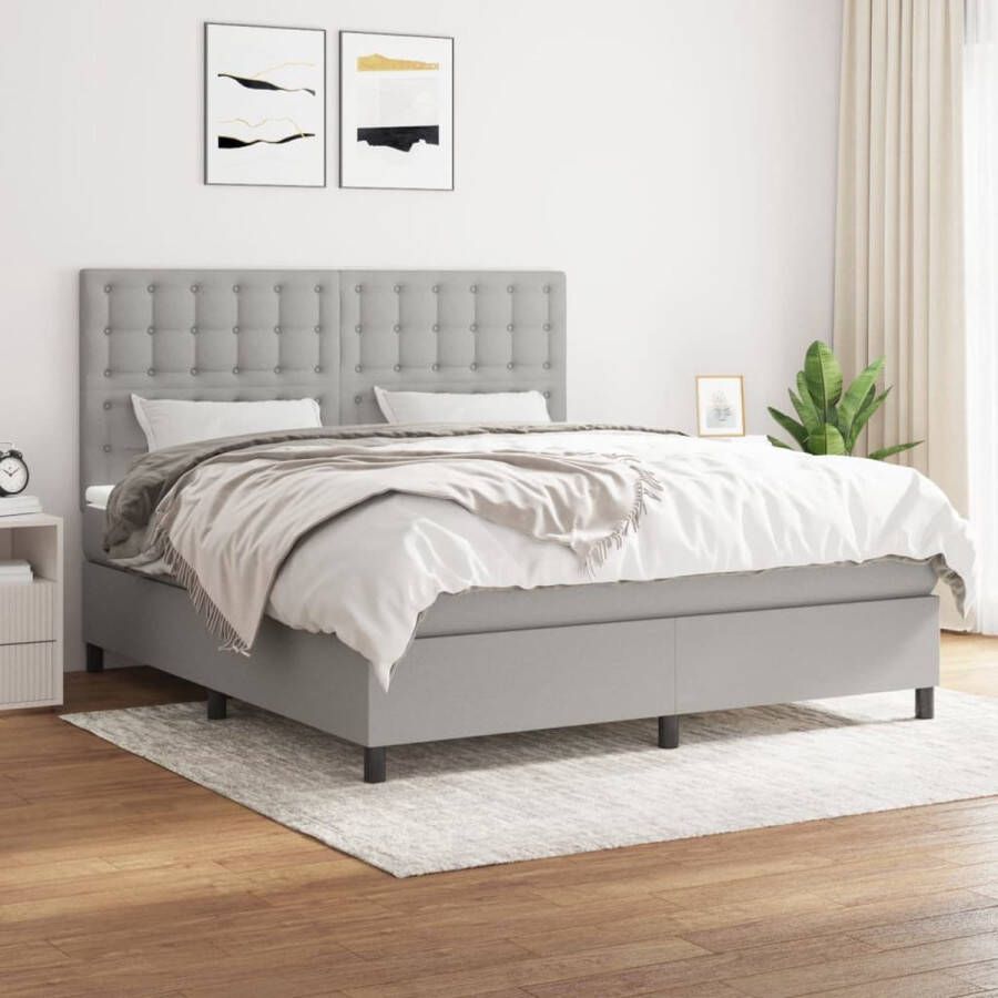 The Living Store Boxspringbed Comfort Bed 203x180x118 128 cm Lichtgrijs Pocketvering matras Middelharde ondersteuning Huidvriendelijk topmatras Boxspringbed Boxspring Tweepersoonsbed Bed Frame Grijs Bed - Foto 2
