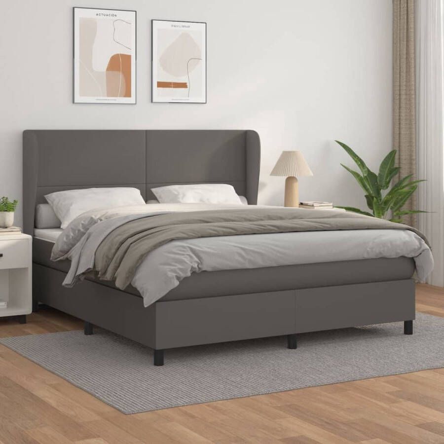 The Living Store Boxspringbed Comfort Bed 203 x 183 x 118 128 cm Grijs kunstleer Verstelbaar hoofdbord Pocketvering matras Medium-hard ondersteuning Huidvriendelijk topmatras