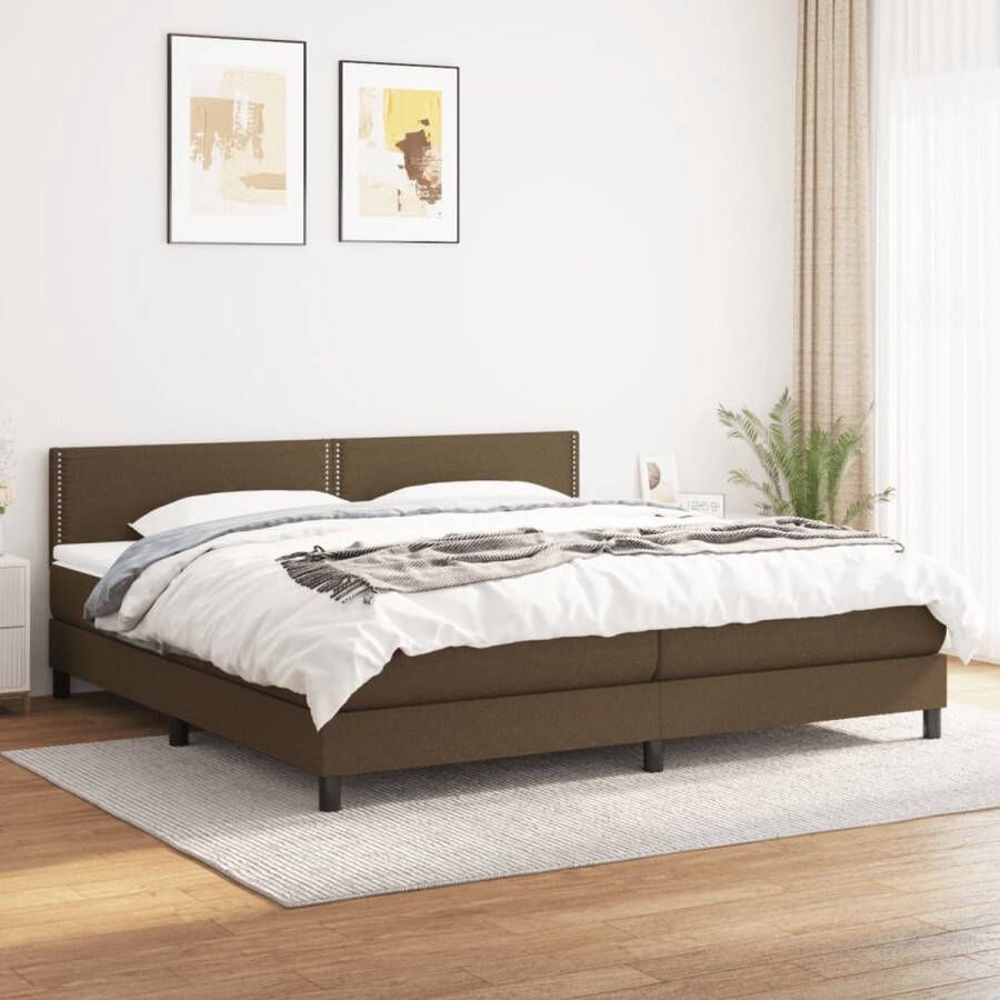 The Living Store Boxspringbed Comfort Bed 203 x 200 x 78 88 cm Donkerbruin Stof (100% polyester) Inclusief verstelbaar hoofdbord pocketveringmatras en huidvriendelijk topmatras