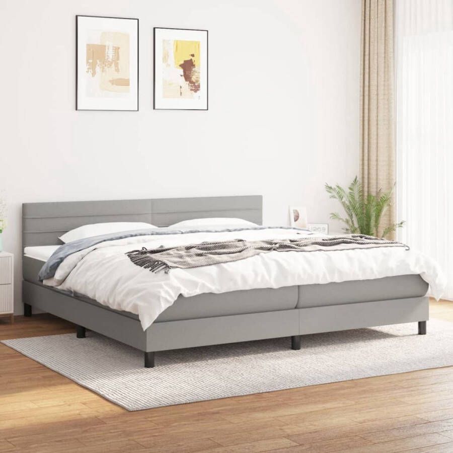 The Living Store Boxspringbed Comfort Bed 203 x 200 x 78 88 cm Lichtgrijs Pocketvering matras Boxspringbed Boxspring Tweepersoonsbed King Size Bed Grijs Bed