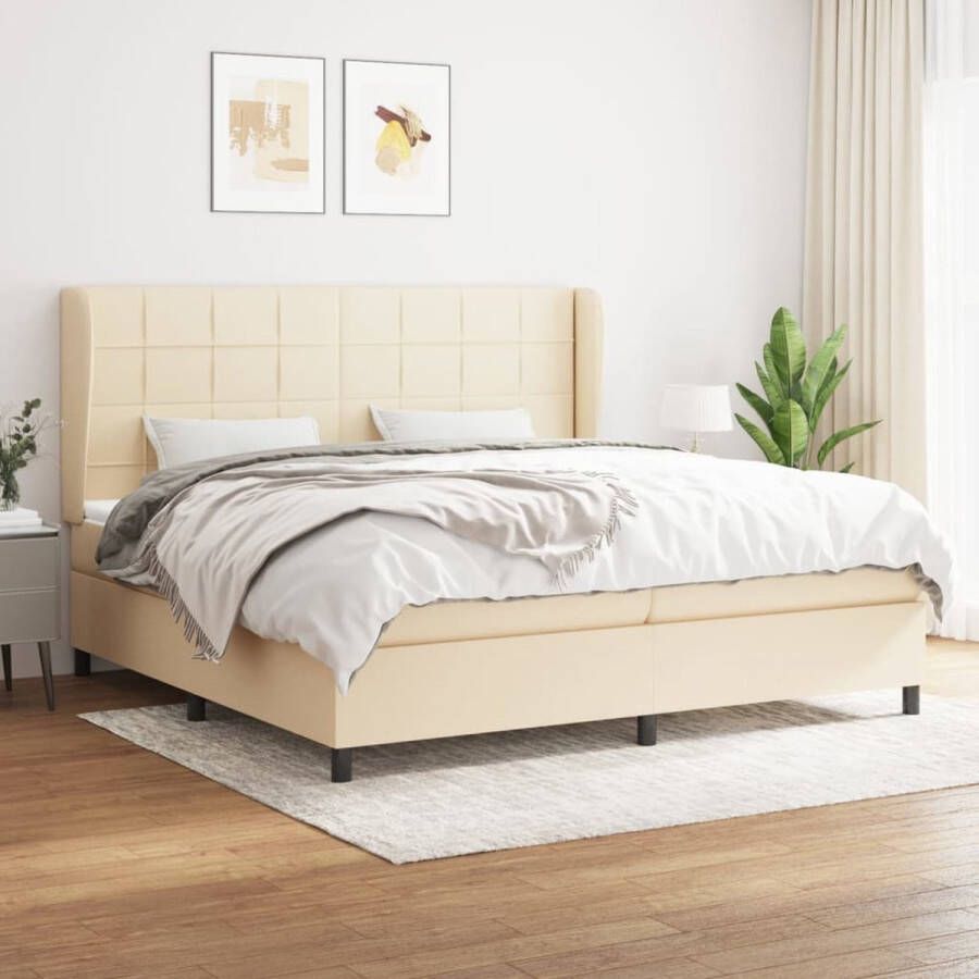 The Living Store Boxspringbed Comfort Bed 203 x 203 x 118 128 cm Crème stof larikshout Boxspringbed Boxspring Bed Slaapkamer Creme Kleur - Foto 2