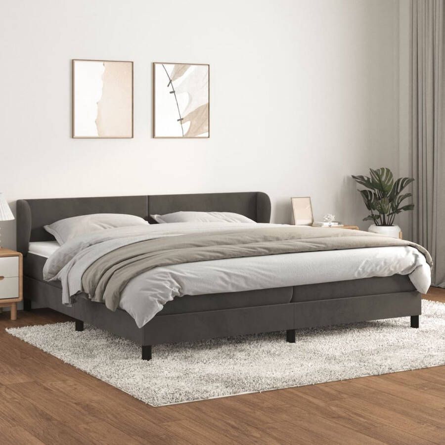 The Living Store Boxspringbed Comfort Bed 203 x 203 x 78 88 cm Donkergrijs Fluweel Massief Larikshout Boxspringbed Boxsprings Tweepersoonsbed Donkere Kleuren Velvet Bed