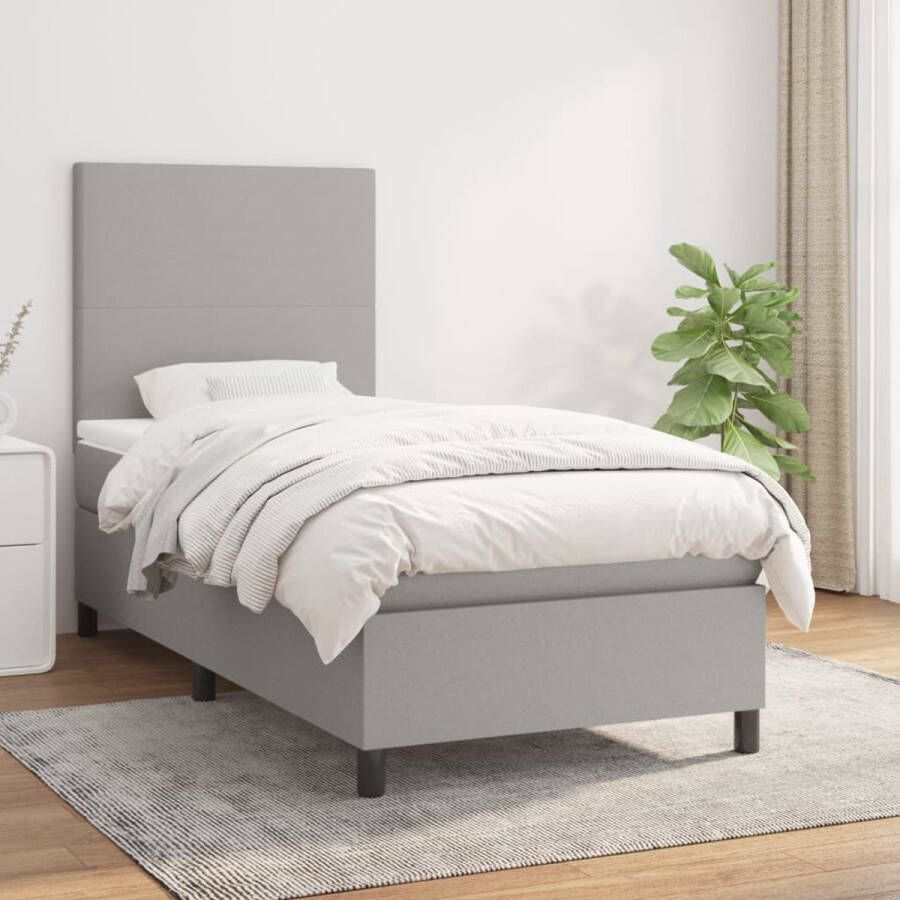 The Living Store Boxspringbed geen opgegeven Bed 203 x 83 x 118 128 cm Pocketvering matras middelharde ondersteuning huidvriendelijk topmatras Boxspringbed Boxspring Bed Frame Tweepersoonsbed Grijs Bed - Foto 2