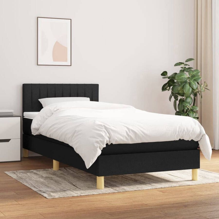 The Living Store Boxspringbed Comfort Bed 203 x 90 x 78 88 cm Zwart stof (100% polyester) Pocketvering matras Middelharde ondersteuning Huidvriendelijk topmatras