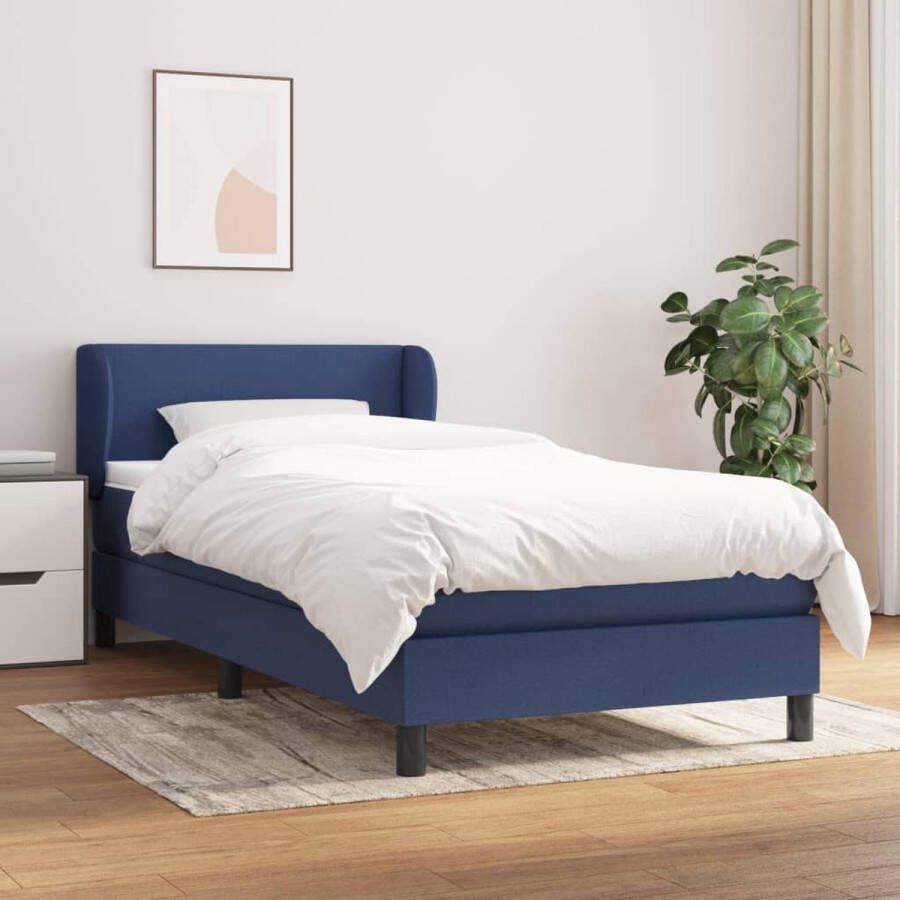 The Living Store Boxspringbed Blauw 203 x 100 x 118 128 cm Duurzaam materiaal Verstelbaar hoofdbord Pocketvering matras Middelharde ondersteuning Huidvriendelijk topmatras Multifunctioneel bankje