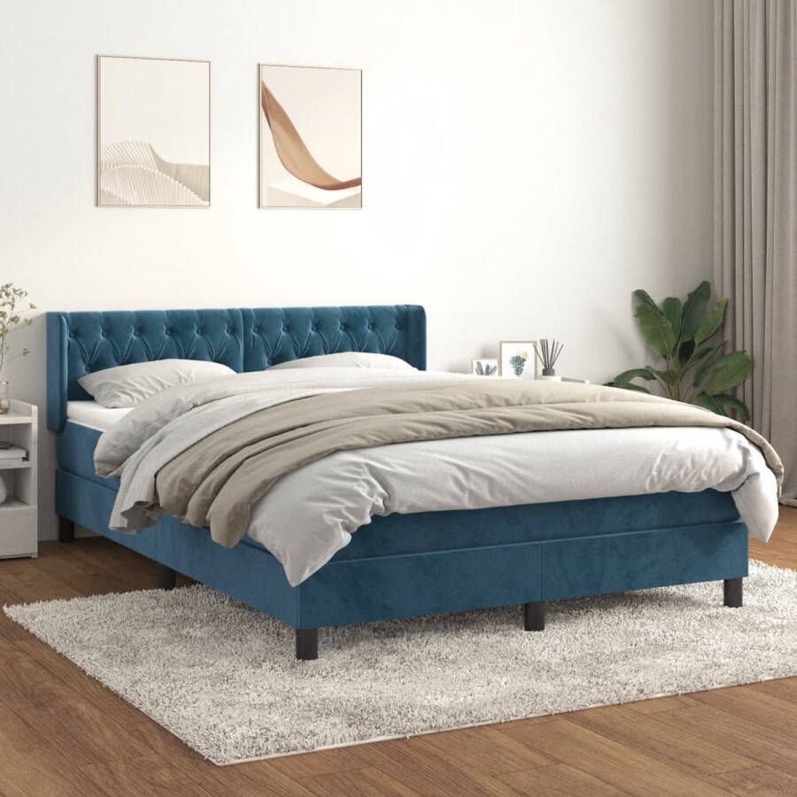 The Living Store Boxspringbed Comfort Bed 203x147x78 88 cm Donkerblauw Boxspringbed Slaapcomfort Velvet Bed Donkere Kleuren Tweepersoonsbed - Foto 2