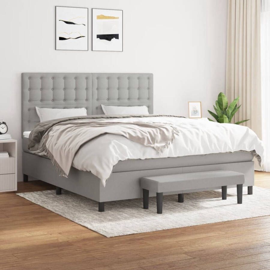 The Living Store Boxspringbed Comfort Bed 203x160x118 128 cm Lichtgrijs Boxspringbed Boxspring Tweepersoonsbed Bed Frame Grijs Bed