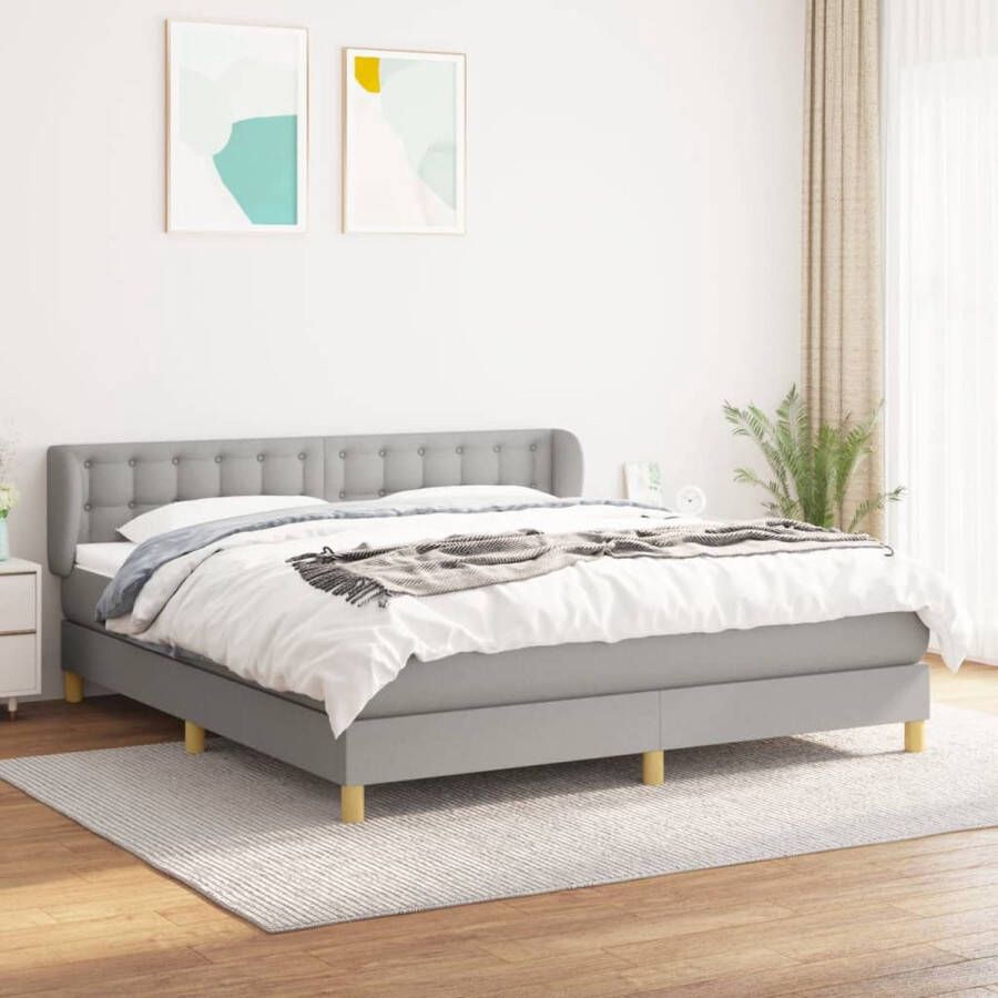 The Living Store Boxspringbed Comfort Bed 203x183x78 88cm Lichtgrijs Met Pocketvering Matras en Huidvriendelijke Topmatras