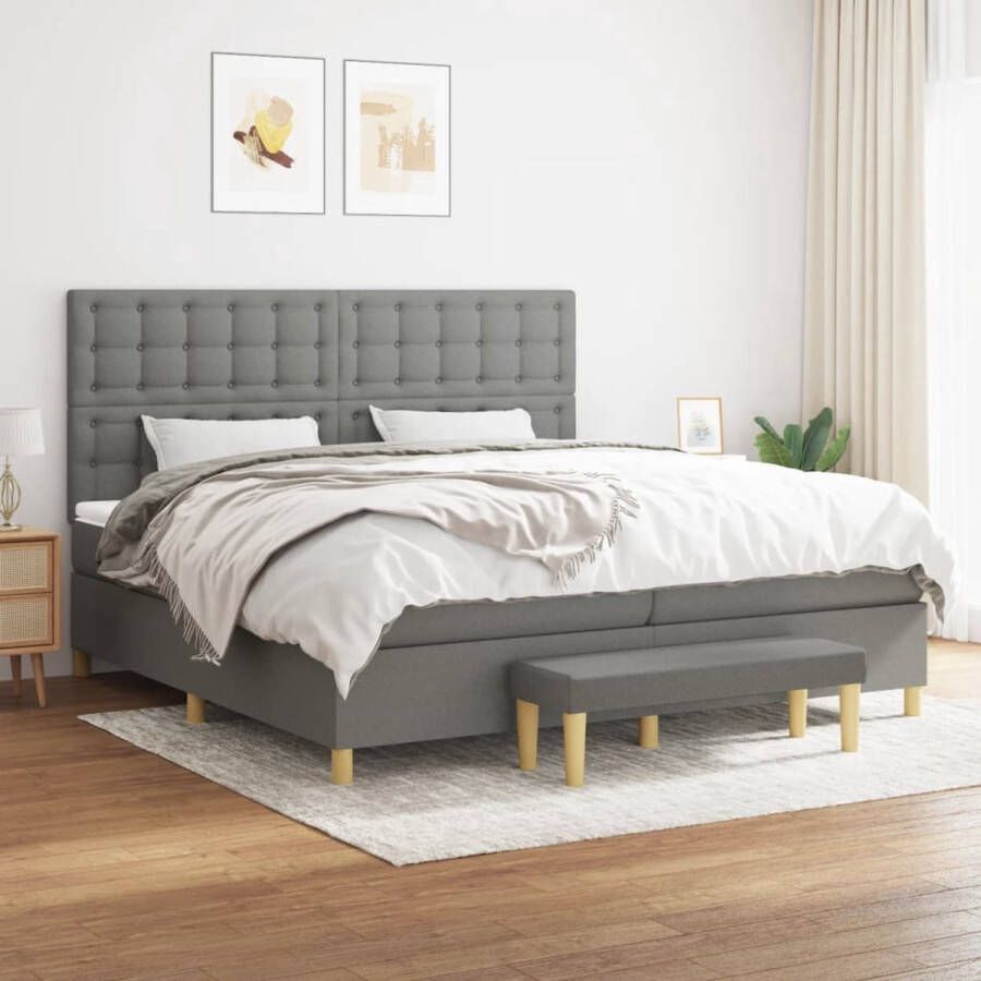 The Living Store Boxspringbed Comfort Bed 203x200x118 128 cm Donkergrijs Boxspringbed Boxspring Tweepersoonsbed Donkere Kleuren Slaapcomfort