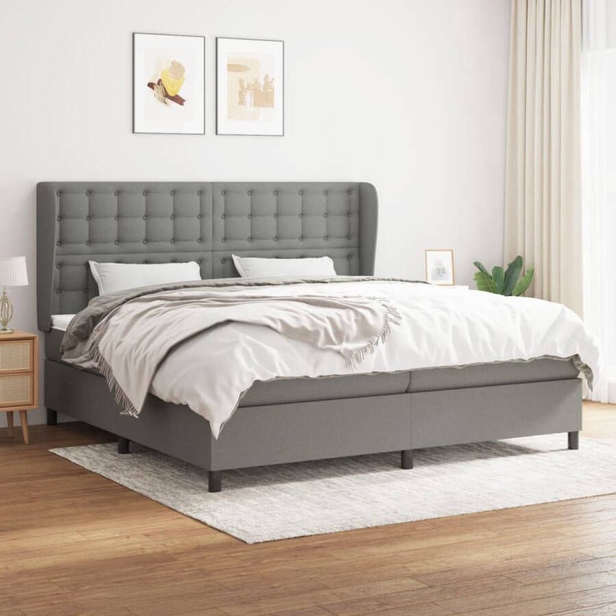 The Living Store Boxspringbed Comfort Bed 203x203cm Duurzaam materiaal Boxspringbed Boxspring Tweepersoonsbed Groot Bed Grijs Bed