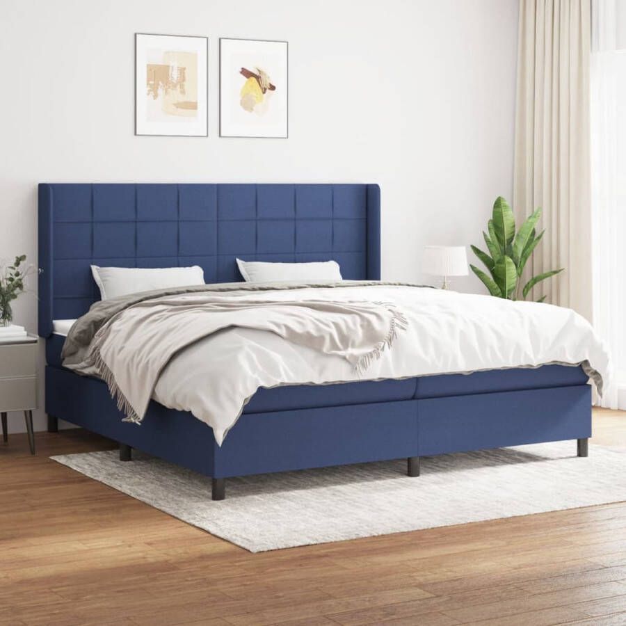The Living Store Boxspringbed Comfort Bed 203x203x118 128 cm Blauw Pocketvering matras en topmatras Huidvriendelijk