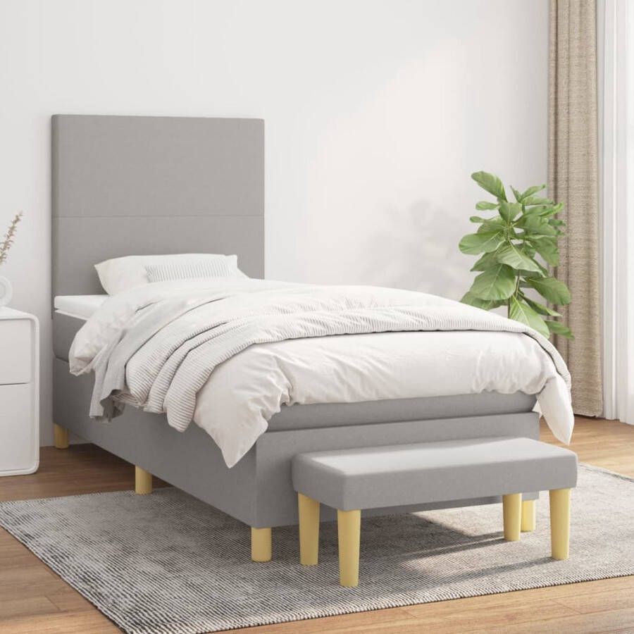 The Living Store Boxspringbed Comfort Bed 203x90x118 128cm Lichtgrijs Comfortabele Pocketvering Matras Middelharde Ondersteuning Huidvriendelijk Topmatras Multifunctioneel Bankje