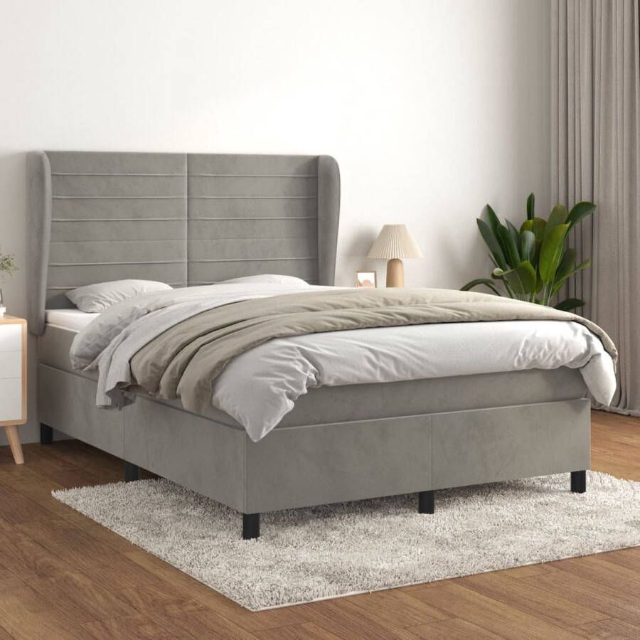 The Living Store Boxspringbed Comfort Bed Afmeting- 193 x 147 x 118 128 cm Ken- Zacht fluweel Kleur- lichtgrijs Boxspringbed Fluweel Bed Licht Grijs Bed Boxspring Tweepersoonsbed