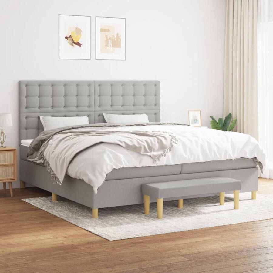 The Living Store Boxspringbed Comfort Bed Afmeting- 203 x 200 x 118 128 cm Kleur- Lichtgrijs Boxspringbed Boxspring Bed Frame Tweepersoonsbed Grijs Bed