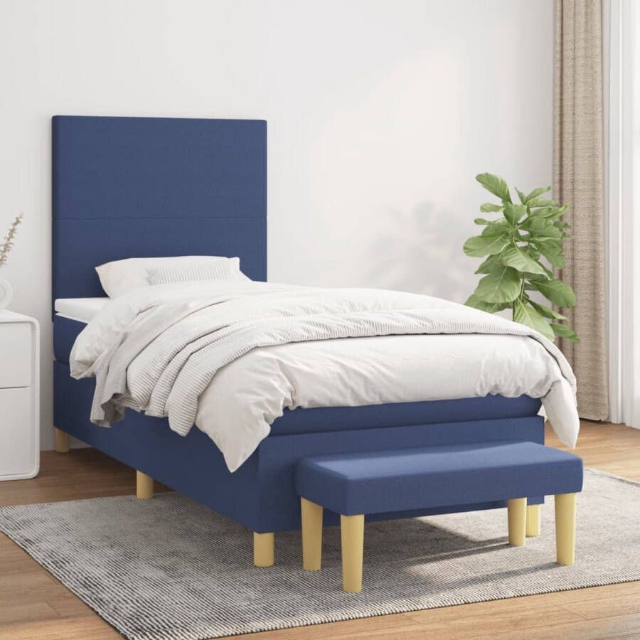The Living Store Boxspringbed Comfort Pocketvering Middelhard Blauw 203x93x118 128cm Boxspringbed Boxspring Tweepersoonsbed Bed Frame Slaapkamer Meubels - Foto 2